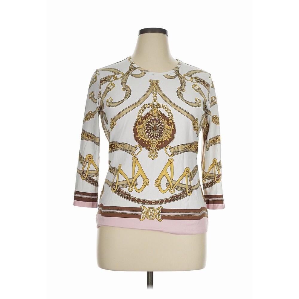 J.McLaughlin Catalina Cloth Top White Pink Equestrian  rint Size XL